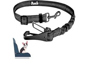Eyein Hunde Sicherheitsgurt für Auto, Verstellbarer Hundegurt fürs Auto mit Elastischer Ruckdämpfung, 3 in 1 reflektierend Hunde Anschnallgurt für alle Hunderassen & Autotypen, 70cm (Schwarz)