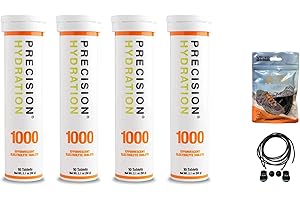 GENERIC Precision Hydration Electrolyte Tablets - 4 Tubes of 10 x Tabs (1000 Strength). Bundled with a Pack of VPoint Leisure Elastic No-tie Reflective Shoe Laces