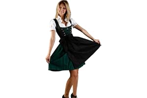 Edelnice Traditionellt mode nostalgisk mini Dirndl 3 st. grön svart inkl. matchande blus och förkläde stl. 32–58