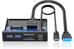 GRAUGEAR | 6-interfaces Panneau Avant | 2xUSB-C et 2xUSB-A HUB | Lecteur de Cartes SD/Micro SD | Type-C® USB 3.2 Gen2 2x2 20Gbit/s | USB 19-pin et A-Key 20-pin Header | G-MP01CR