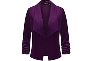 MINTLIMIT Womens Velvet Blazer Suit Open Front Jacket Blazers Shawl Collar Elegant Classic Formal 3/4 Ruched Sleeve Outerwear