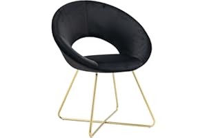 IL GRUPPONE PASSIONE CASA Poltrona Tonda Camera da Letto in Velluto Design Moderno, Sedia Imbottita Circolare con Gambe in Metallo Placcato Oro - Poltroncina per Salotto con Seduta Morbida Modello Grace - Nero