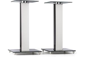 auna BS-03S - Supports d'enceinte en Aluminium, Verre et MDF avec Conduite de câbles (Surface de 20x20cm, supporte jusqu'à 10kg, Vernis Oak) - Nature