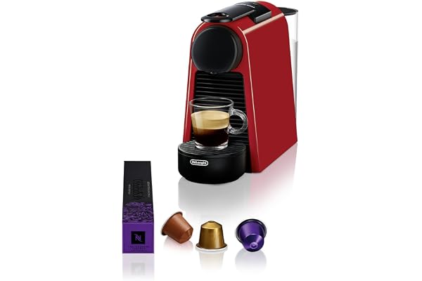 Nespresso De'Longhi Machine à Café Essenza Mini Rouge Rubis, 19 Bars + Kit de Bienvenue, Design Compact, Expresso et Lungo, Arrêt Automatique, EN85.R