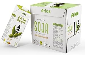 FRIAS Frías - Boisson Végétale au Soja - Riche en Protéines - Pack de 6 x 1 L - 100 % Végane - Sans Gluten, Sans Lactose et Sans Sucres Ajoutés - Pauvre en Graisses Saturées et Sel - Fabriquée en Espagne