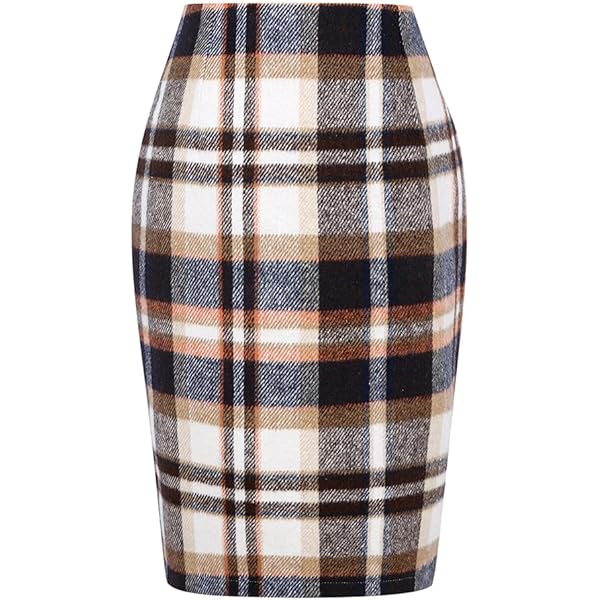 Kinghua Dames wollen geruite minirok herfst winter hoge taille bodycon kokerrok, Rood, S