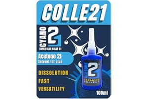 Solvant ACETONE Colle21 - Flacon de solvant 100 ml, Dissolvant puissant pour colle cyanoacrylate, Nettoyant professionnel pour résidus de colle et surfaces délicates