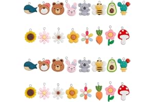 CHGCRAFT 32Pz 16 estilos Lindos Abalorios de Resina de Dibujos Animados y Colores Abalorios de Limo Animal Colgante Frutas para Collar Pulsera Pendientes 22x20x10.5mm