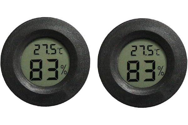 INRIGOROUS Lot de 2 thermomètres numériques pour reptiles - Jauge de terrarium, hygromètre, lézard, araignée, tortue, réservoir, commutable, Celsius et Fahrenheit (noir)