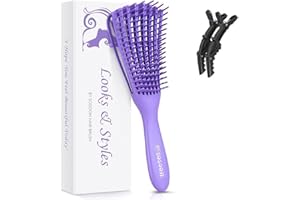 CHERIOLL Detangle Hair Brush, Detangler Brush for Women Girls Wet Dry Afro 3a to 4c Thick Frizzly Wavy Kinky Curly Coily Natural Hair, Detangling Hairbrush with 2Pcs Hair Clips, Purple