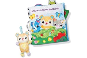 VTech - Grand Livre Toudoux des Découvertes, Livre en Tissu Bébé avec Petit Ours en Peluche Musical et Interactif, Jouet d'Éveil Sensoriel, Cadeau Bébé Dès 3 Mois - Contenu en Français
