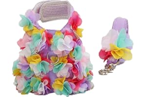 LtuzPet Vintage Floral Dog Dress with Leash Dog Harness Dress Leash Set Puppy Cat Rabbit Dresses with D-ring