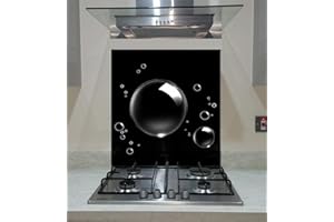 VA ART GLASS Vitre de cuisine en verre trempé avec bulles sur fond noir, n'importe quelle taille, verre Va Art (60 x 60 cm)