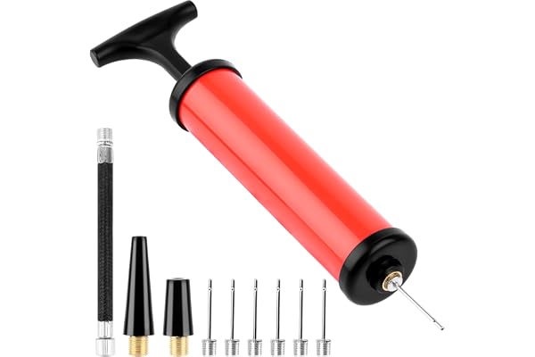 RISVOWO Pompe à Ballon, Pump Inflator Kit avec Aiguilles et Buses, Extension Hose, Portable Pompe Ballon Basket pour Football, Ballon de Rugby, Volley-Ball, Basket-Ball