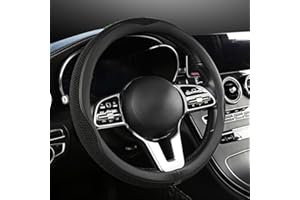 Carodi Lenkradbezug, Universal 15 Zoll, neuestes Mikrofaser-Leder, atmungsaktives Technologiegewebe, rutschfest, bequem, warm im Winter und kühl im Sommer(Schwarz)