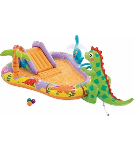 INTEX 57161NP Centro De Juegos Acuático Aventuras En La Jungla, Piscina Inflable Con Tobogán, Pulverizador De Agua, Setas Y Mariposas Hinchables, De 290x180x104 Cm, Para Niños De 2 Años En Adelante