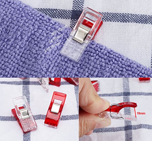 ilauke Stoffklammern Wonder Clips Nähen Zubehöre Kunststoff Patchwork Buckle Multi-Use Nähmaschinenhelfer Kurzwaren (100 rot) - 3