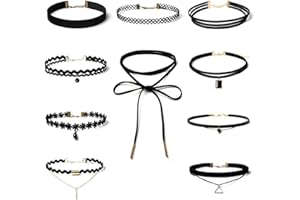 TOPWAYS® 10 PCS Black Choker Necklace for Women, Black Classic Velvet Stretch Gothic Tattoo Lace Choker For Women Girls Party Dress Decorations
