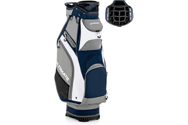 COSTWAY Sac de Golf Chariot Portable pour 14 Clubs avec 7 Poches Zippées et Capuche Anti-Pluie Bandoulière Poignée en PVC et Porte-Ombrelle