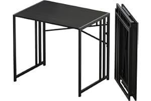 Lutown-Teen Small Folding Computer Desk 83 cm, Writing Gaming Computer Desk for Small Spaces, No Assembly Required Office Desk, Black
