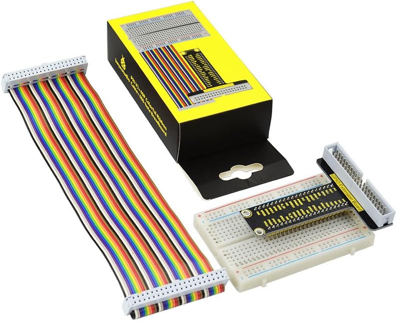 Raspberry Pi GPIO Breadboard Kit montado Pi T-Cobbler Breakout,KEYESTUDIO Dupont Jumper Wire 400 Tie Puntos Solderless Breadboard para PI 4/4B/3