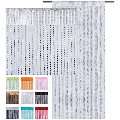 Fadenvorhang mit Stangendurchzug, Gardine in Lurex-Optik, eleganter und stilvoller Dekoartikel in vielen Farben und Größen (weiß – perlweiß / 90×200 cm) - 4