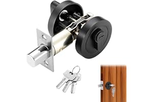 DONGNESI Round Deadbolt Door Lock, Single Cylinder Deadbolt with Key, Black Internal Door Lock, 35-50mm Zinc Alloy Security Gate Locks for Bedroom, Entrance Passage