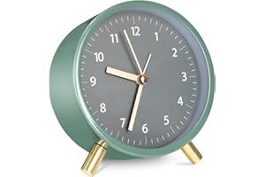 TIDEVAN Cichy Budzik Okrągły Budzik 11 cm Budzik na Biurko Zielony Analogowy Budzik Budzik Analogowy z Oświetleniem do Sypialni Biura Głośny Budzik dla Snu