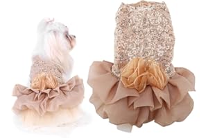 GAROSA Chien Dress Pet Petit Costume pour Chien Sequin Costume De Chiot Soyeux Tutu Chien Princesse Élégant Jupe Costume De Mariage Tutu Costume de Petits Chiens Puppy Vêtements(Gold L)