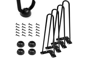 EFANHOME 4Pcs Pieds de Table Industriel 25cm, Pied Metal Noir pour Meuble TV, Tiroirs, Table de Chevet, Pied Epingle à Cheveux Jambes de Bricolage avec Vis et Protecteurs de Sol