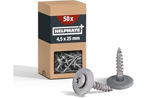 HELPMATE Viti Spengler, 4,5 x 25 mm, 50 pezzi, DIN 7995, in acciaio inox A2, T20, DIN 7995, testa cilindrica, con disco e guarnizione EPDM, argento, 4,5 x 25 mm