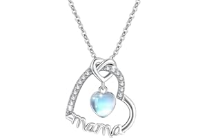 IDELUSH Collar de plata de ley 925 con colgante de piedra lunar y corazón para el día de la madre, para mamá y esposa, Plata esterlina, regalos para mujer