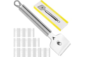 DASHUAIGE Hochwertiger Glasschaber inkl. 16 Ersatzklingen für Ceranfeld und Glaskeramik, Edelstahl Reinigungsschaber mit ergonomischem Griff