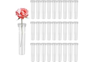 ZIOYA 100 Pezzi Provette Plastica 7.2 x 1.7 cm per Fiori Riutilizzabili Tubi per Fiori in Plastica con Tappo Trasparente Tubi di Fiori Decorazione Bomboniere di Nozze Tubo per Fiori