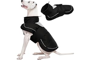 Kuoser Hundemantel Hundejacke, Winter Hundejacke Wasserdicht & Winddicht, Mit Reflektierenden Streifen und Leinenöffnung, Bequemer Klettverschluss, Schwarz L