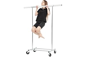 Tatkraft Darren – Portant à Vêtements Solide, sur Roulettes, 100 kg Capacité, Pliable, Montage 1 Min, Barre Extensible 70–121 cm, Acier Chromé