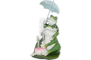 Azuma Novelty Frogs Rain Gauge 5" Measure Rainfall Resin Garden Ornament Figure - Umbrella