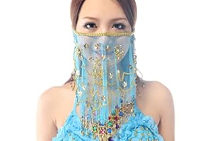 Baisdan Velos faciales para danza del vientre, velo facial de malla con cuentas accesorio de disfraz de Halloween, azul celeste, Taille unique