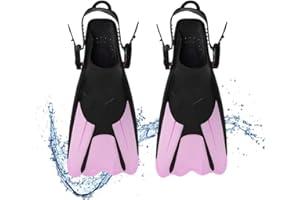 FENGQ Pinne da Snorkeling con Custodia, Pinne da Nuoto per Bambini Taglia 34-38, Pinne Regolabili, Pinne da Immersione Corte per Bambini, Adolescenti, Donne per Snorkeling, Nuoto e Immersioni (Rosa)