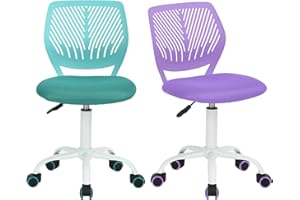 Homy Casa Juego de 2 sillas de escritorio ajustables giratorias para oficina, asiento de tela, silla de trabajo ergonómica sin reposabrazos, morado y turquesa