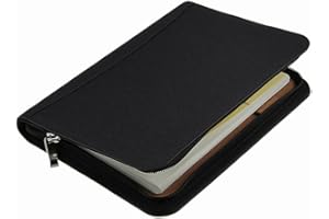 GEORGIE Liying PU Leather Business Multi-function Zip-Around A5 Notebook Calendar Calculator Built-in Week Day to Page Memo Daily Diaries Wallet Manager Executive Compact Folder Wirebound Ruled Journal Receipt Money Card Wallet Black