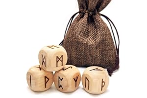 Lot de 4 dés en bois de rune - 24 symboles de divination anciens sculptés - Dés en bois pour futur jeu de divination et méditation