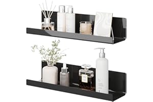 LOFTPLUS Baldas Pared Sin Agujeros Juego de 2 - Negro Acrílico Estanteria Flotantes Pared para Cosméticos, Fotos y Adornos, Estante Adhesivo para Cocina, Baño y Salón (32 x 10 x 8 cm)