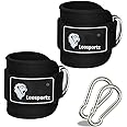 Leosportz® Ankle Strap for Gym Cable Machine (Pair)- Heavy D Ring Padded Ankle Band for Gym Workout | Cuff Attachment Kickbacks Leg Extensions Glutes Exercises for Men and Women (Black with Hook)