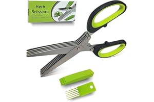 SHUNCHG Küchenschere Kräuterschere 5 Klingen,Schnittlauchschere aus Edelstahl Haushaltsschere Gewürzschere Küche Petersilie Schere Kräuter, Korianderschere mit Reinigungskamm und Sicherheitskappe