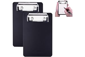 AZWOOD - Mini portablocco in plastica, 10 x 15 cm, piccolo portablocco con portapenne per blocco note, ricevute, elenchi tascabili (nero, 2 pezzi)