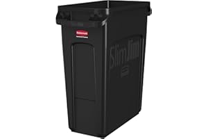 Rubbermaid Commercial Products Slim Jim Mülleimer mit Luftkanälen 60L Schwarz – Abfallbehälter für Küche, Büro & Arbeitsplatz, Kunststoff – 1955959