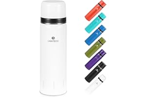 SANTECO Borraccia Termica, Termos Caffè in Acciaio Inox Doppia Mantiene le bevande fredde per 24 ore e calde per 12 ore, Bottiglia thermos a prova di perdite, senza BPA(Bianco, 1000ML)