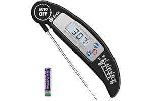 Criacr Food Thermometer Battery Included Digital Instant Read Meat Thermometer Foldable Long Probe Food Cooking Thermometer with °F/°C, Auto On/Off Cooking Thermometer for BBQ, Milk, Water, Jam-Black