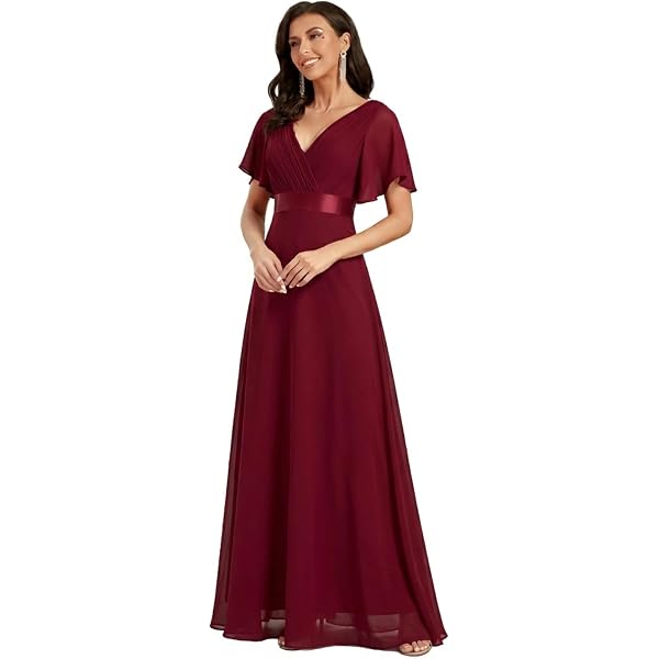 SAYNO Abito da sera formale da donna con scollo a V e tasche, linea A